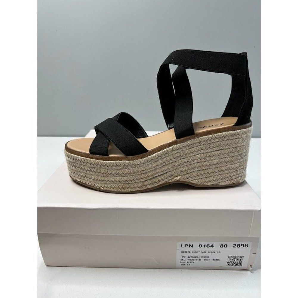 JUST FAB Sunny Daze Black‎ Ankle Strap Wedge 9.5 NEW - Picture 3 of 5